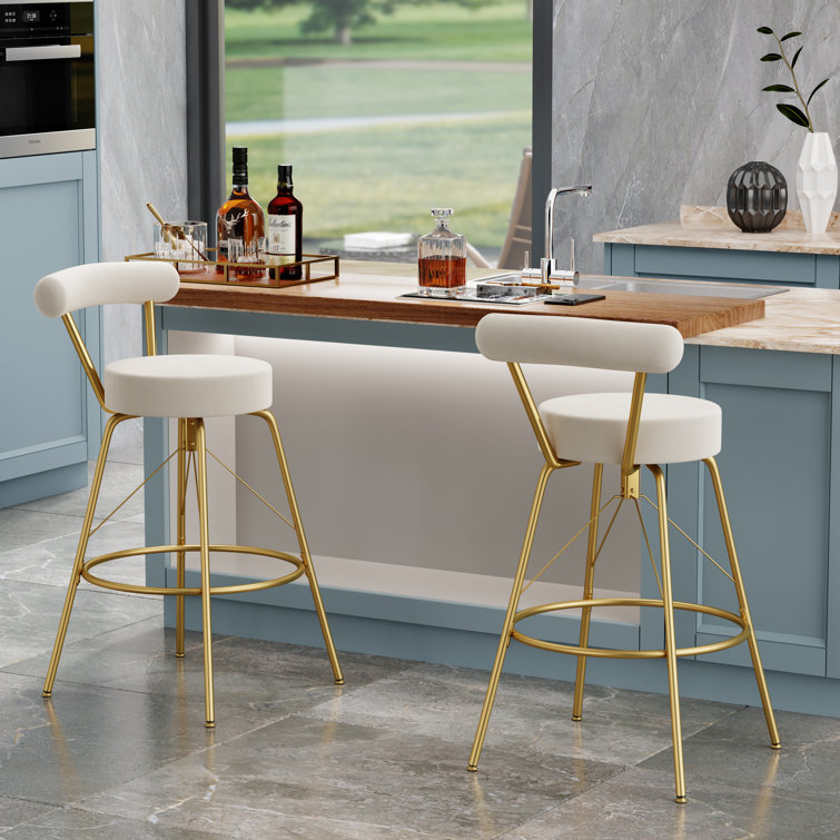 Willa Arlo Interiors Groton Swivel Upholstered Counter Stool with Metal